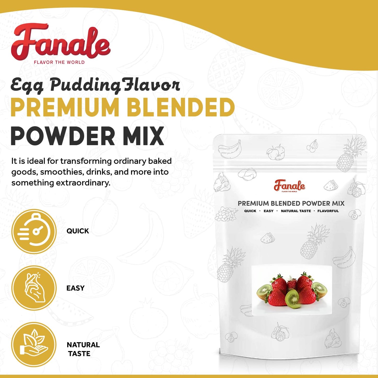 Fanale Premium Egg Pudding Bubble Tea Flavoring Powder | Perfect for Baking, Smoothies, Desserts and Drinks | Instant Flavoring Powder for Boba Milk Tea - 2.2 Pounds (Pack of 20).