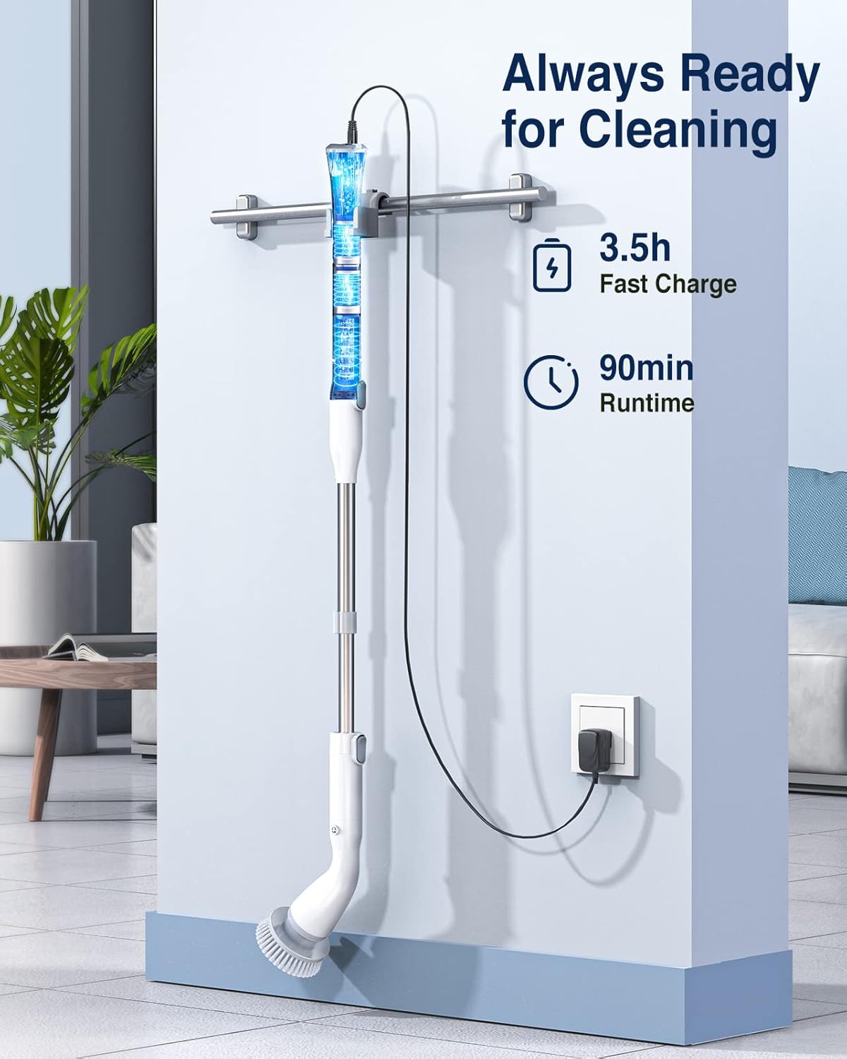 LABIGO Electric Spin Scrubber, Cordless Cleaning Brush Scrubber with 4 Replaceable Brush Heads and Adjustable Extension Handle, IPX7 Waterproof Power Cleaning Brush for Bathroom Tub Floor Tile Shower