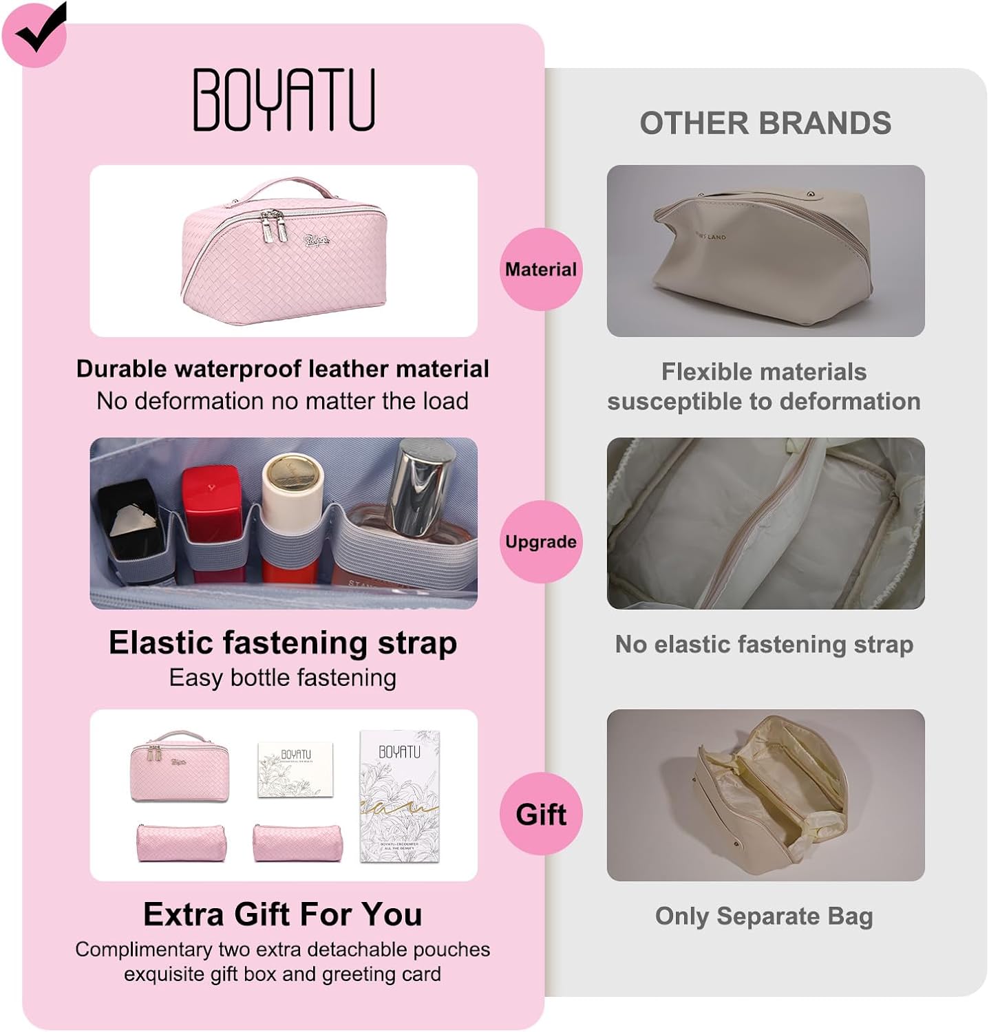 BOYATU Travel Makeup Bags for Women: Large Cosmetic Bag Waterproof - Vegan Leather Make up Bags Set of 3 - Portable Toiletry Organizer (L09 Violet)