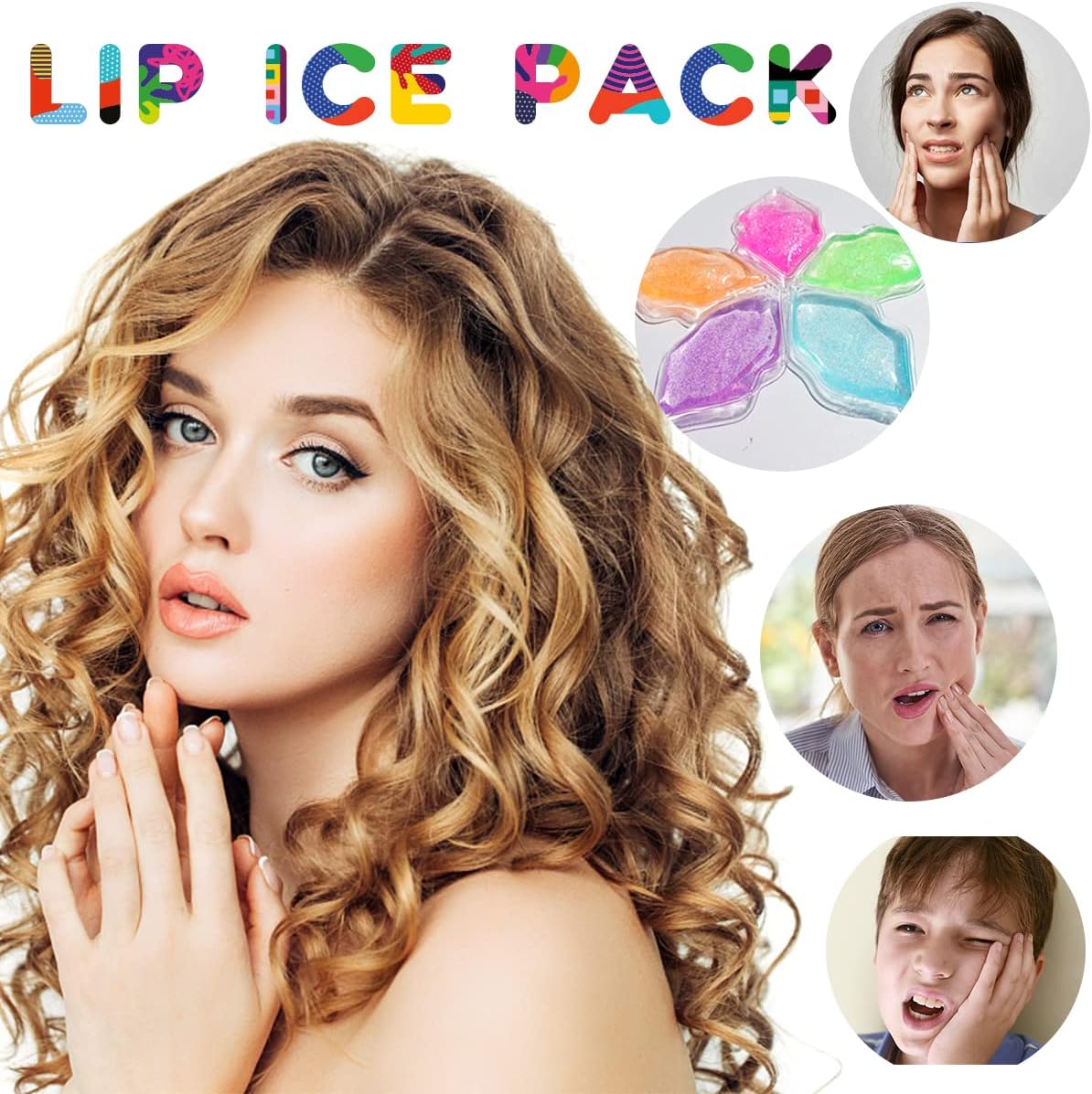 Lips Ice Pack, Lip Shape Gel Ice Pack, Gel Ice Pack for Lip Filler After Care, Reusable Ice Pack Lip Shaped Pads, Pain Relief and Eye Relax, Anti-Aging Lip Care Pad for Reduce Swelling of Lips(5 pcs)