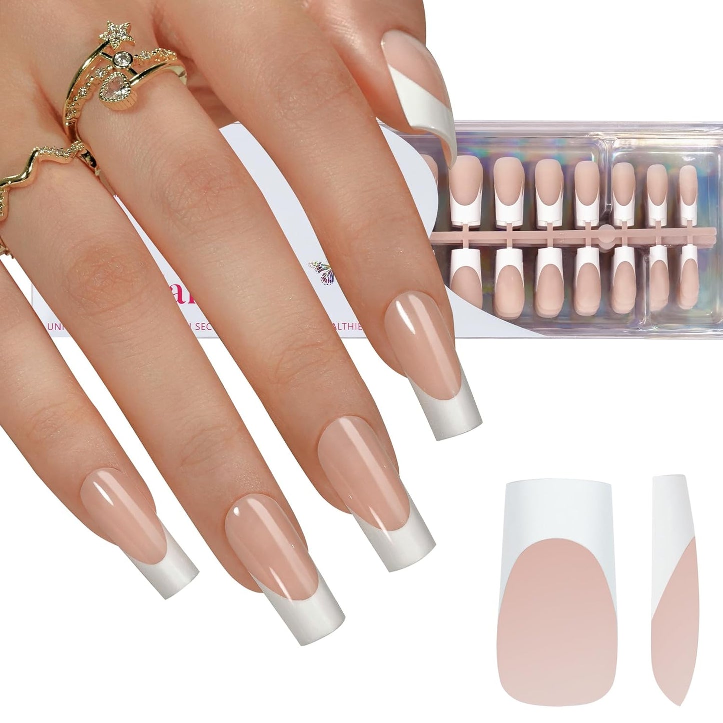 French Gel Nail Tips - Jofay Fashion French Tip Press on Nails 10-Piece Set 320Pcs, 3 in 1 Nude long Square Nail Tips, No Need to File Acrylic Fake Nails for Nail Art DIY & Nail Extension, 16 Sizes