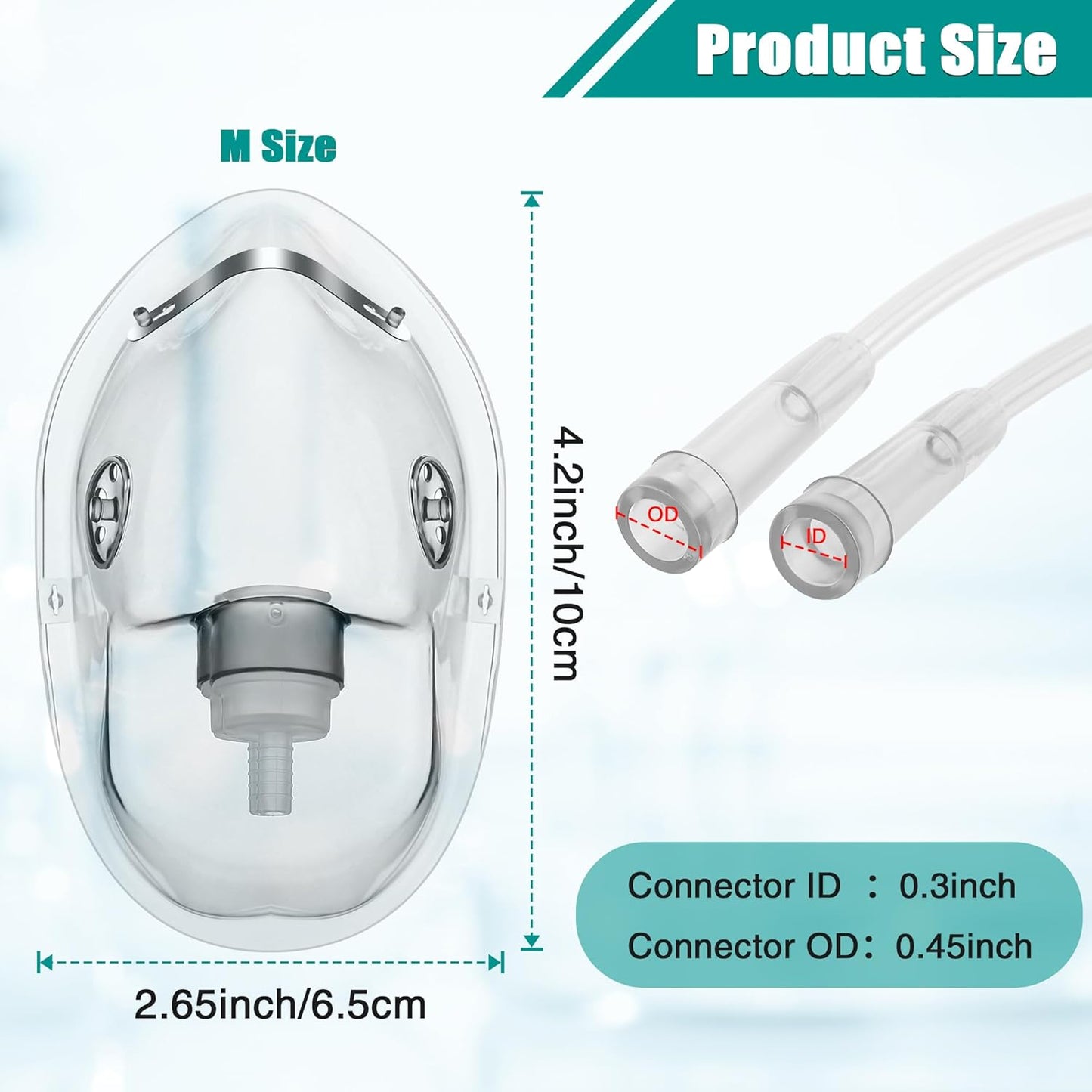 Geiserailie 2 Pack M Size Oxygen Mask with 6.6 Ft Tubing and Adjustable Elastic Strap, Adult Oxygen Mask with Tubing, Transparent Masks for Face Adult