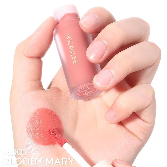 FOCALLURE Silky Cream Liquid Blush,Leaving a Matte Dewy Makeup Look,Easy to Apply and Create a Natural Flush,Long Lasting and Lightweight Cheek Blush Face Makeup,BLOODY MARY