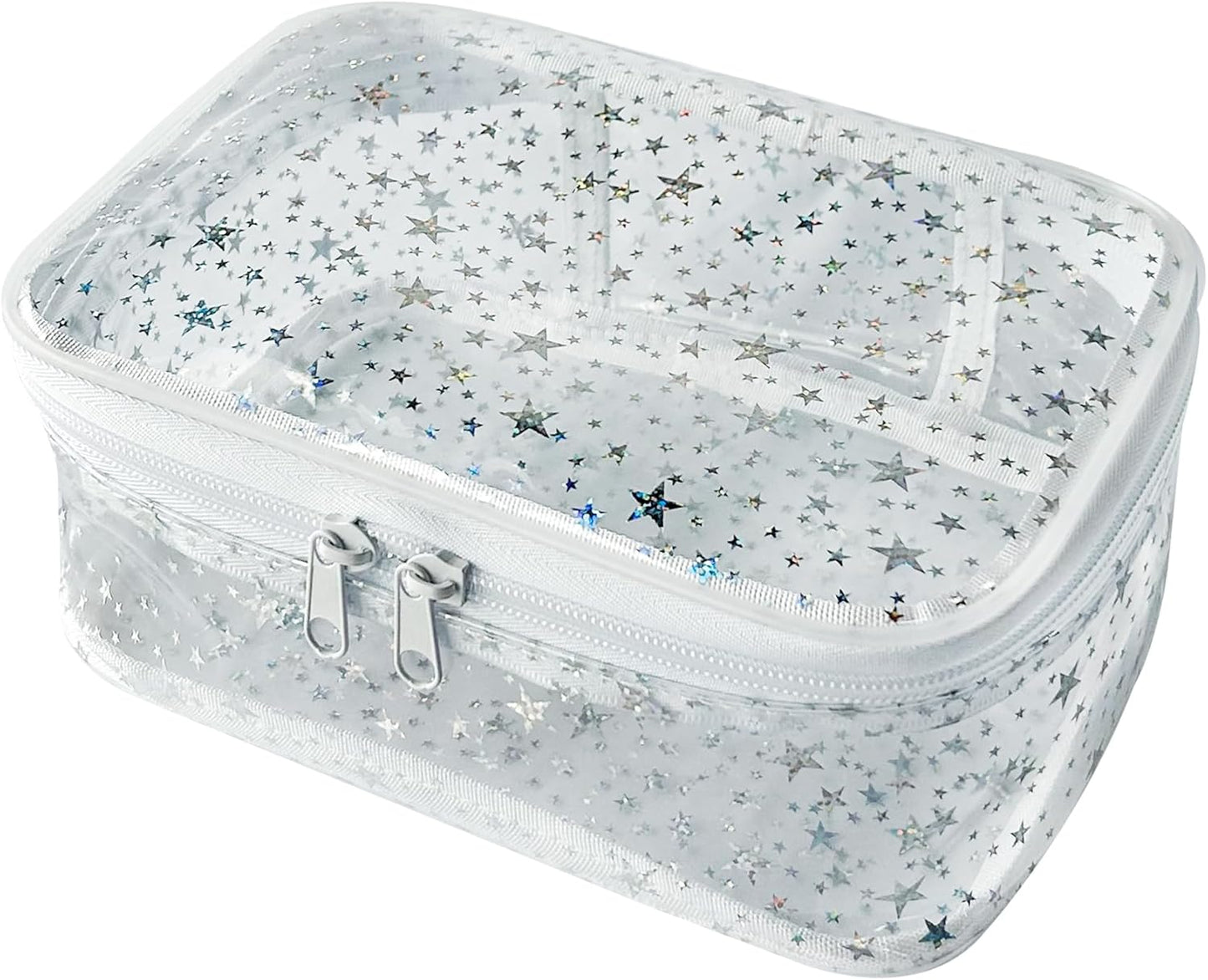 Holographic Makeup Bags Bulk,Clear Storage Bag Toiletry Pocket Portable Zippered Iridescent Pouch Waterproof Cosmetic Gift Bags for Women (White)