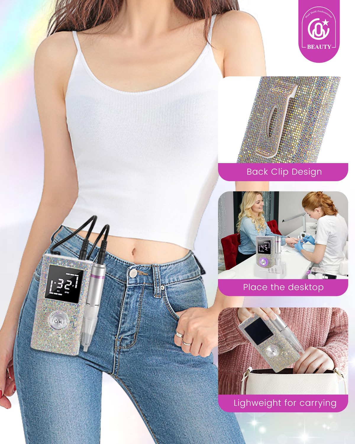 CozyZen Cordless Electric Nail Drill, 45000 RPM Rechargeable Diamond E-File, Portable & Low Noise for Acrylic/Gel Nails, Manicure & Pedicure - Professional & Home Use