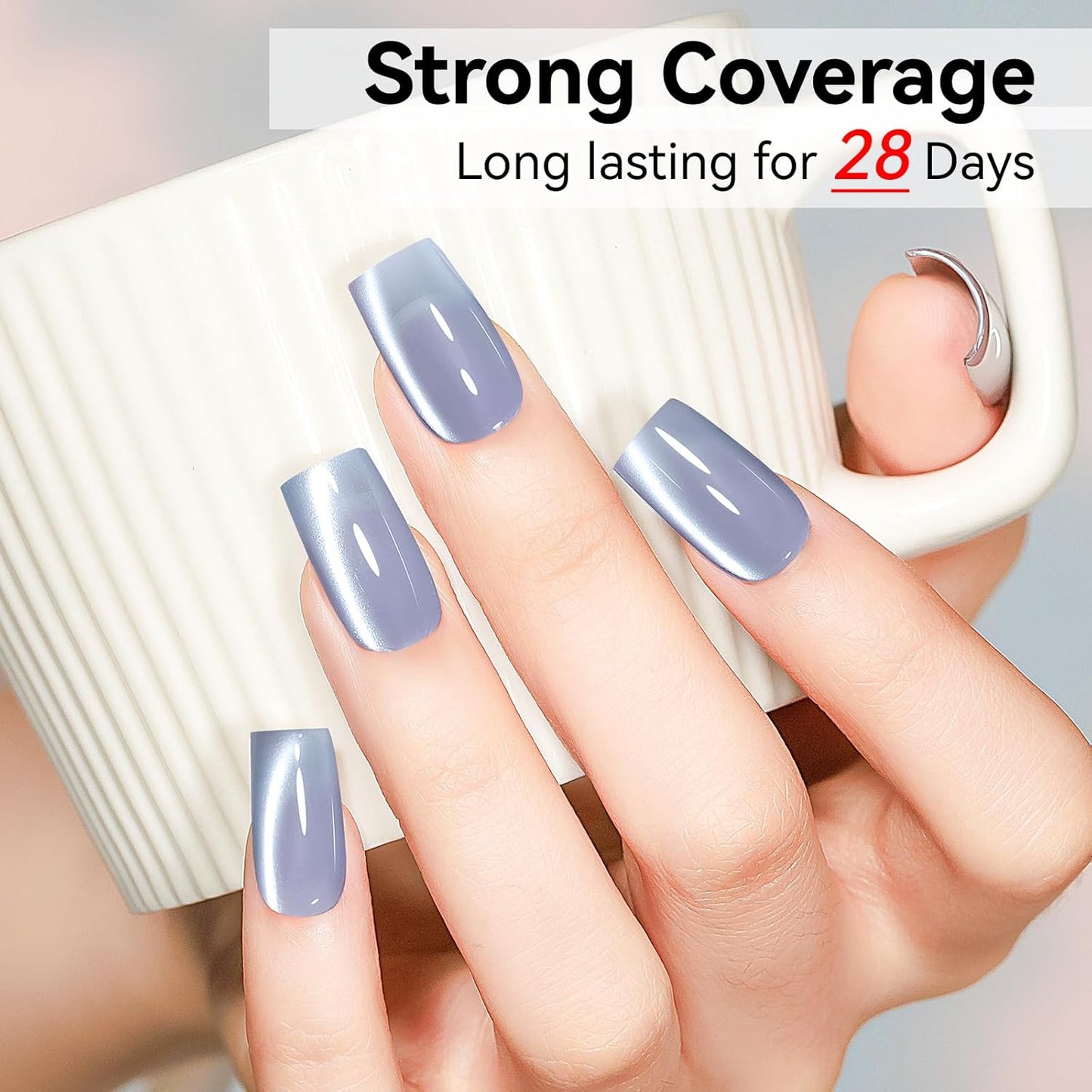 Cat Eye Gel Nail Polish Blue, Magnetic Cateye Gel Polish Sheer Blue Glitter Holographic With Magnet for Nail Salon DIY At Home