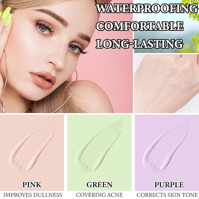2 Pcs One Step Color Corrector,Natural Isolation Cream,Face Primer Makeup Tricolor Tinted Moisturizer,Oil Control & Moisturizing Skin Tone Correcting and Brightening Primer Concealer Foundation