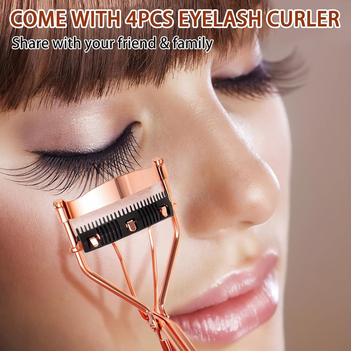 4Pcs Eyelash Curlers with Comb, Rose Gold Beauty Eyelashes Curlers with Built in Comb, Lash Curler Makeup Tool for Women and Girls
