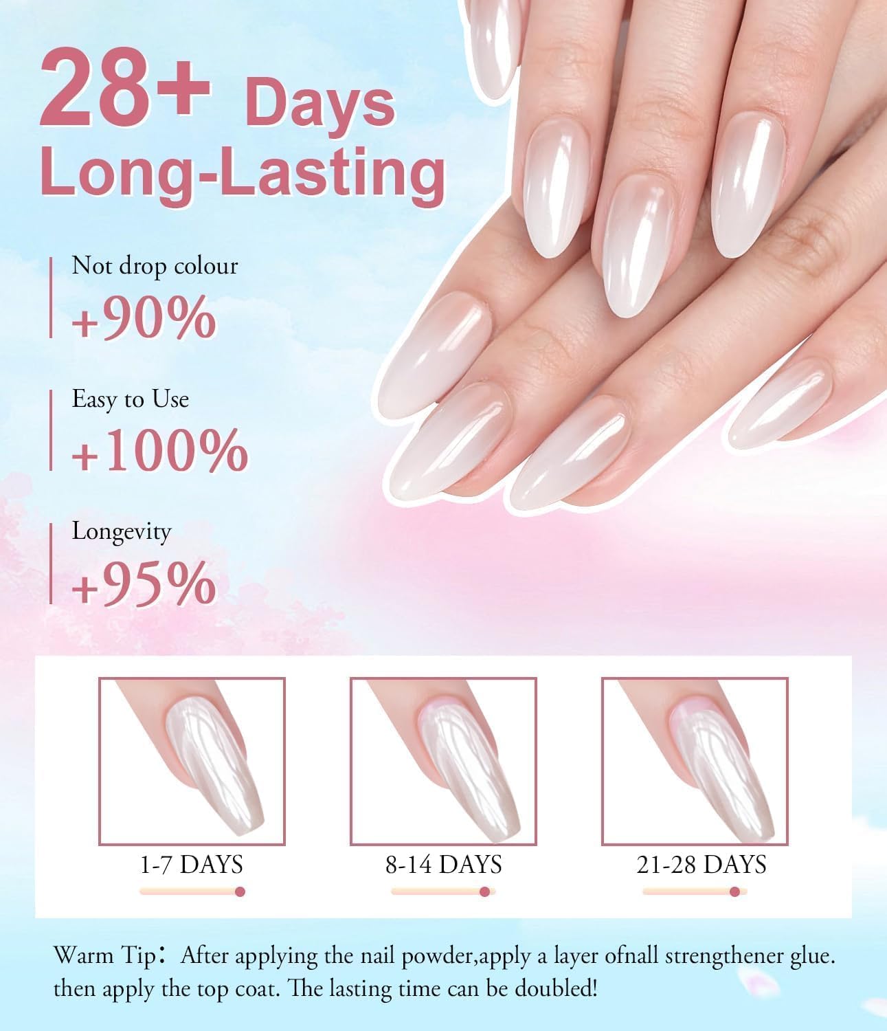 Chrome Nail Powder BISHENGYF - 6 Colors Rose Gold White Orange Metallic Effect Mirror Powder for Nails Aurora Iridescent Pearlescent Chrome Powder for Nails Art DIY Decoration