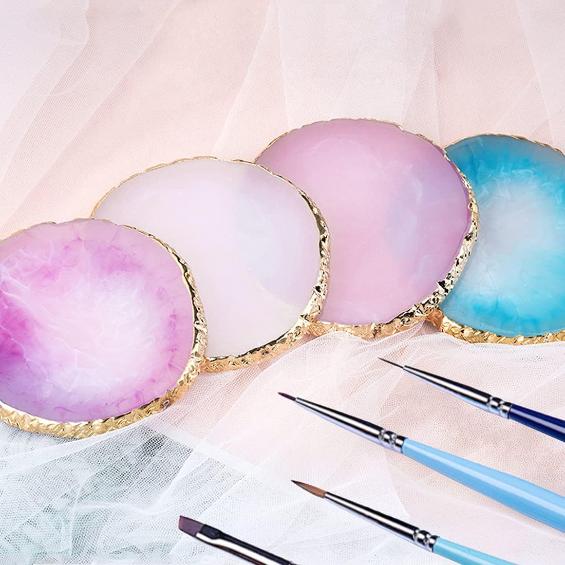 Resin Nail Art Palette, Nail Painting Mixed Color Palette, Gilded Edge Nail Gel Color Makeup Display Board Pallet (White)