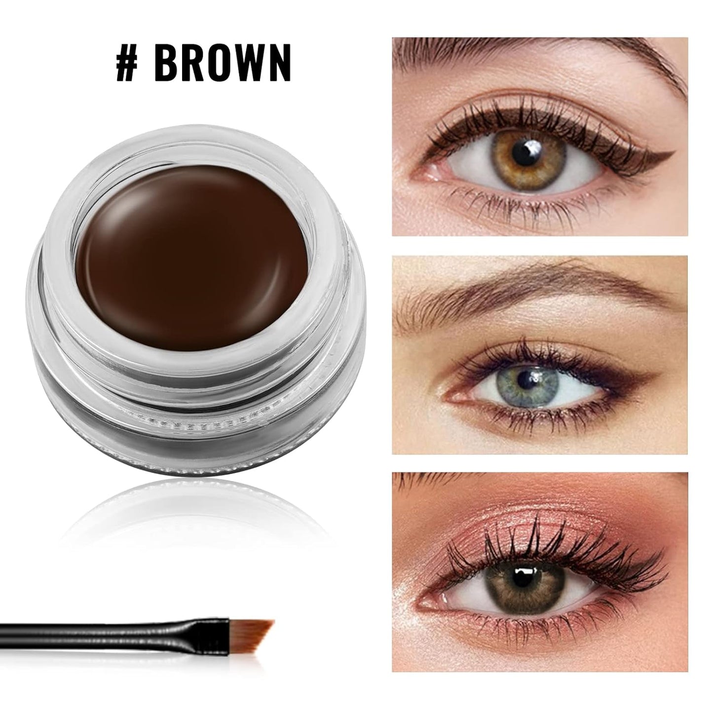 Erinde Brown Gel Eyeliner, Waterproof Cream Eyeliner Gel Pot, High-Intensity Pigments Long Lasting Smudge-Proof Eye Liner Eyebrow Makeup, Waterline Matte Eye Liner with 2PCS Brushes, 06 Brown