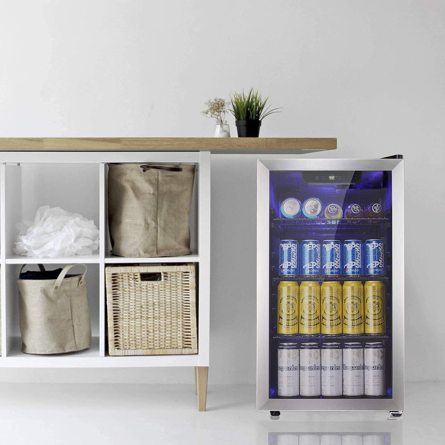 Antarctic Star Beverage Refrigerator -125 Can Mini Fridge for Soda Beer or Wine, Stainless steel door frame, for Office or Bar with Adjustable Removable Shelves, Black, 3.3 Cu.Ft