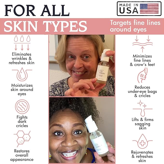 Bella Vérité. Vegan, Tri-Peptide Eye Serum for Mature Skin, Under Eyes to Smooth Fine Lines, Brighten Dark Circles and De-Puff Bags with Hyaluronic Acid, Bergamot, and Triple Peptides, 1 Fl Oz