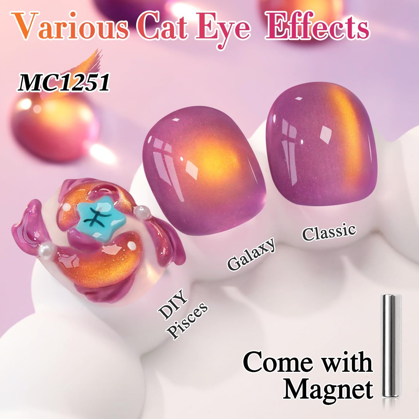Double Rhythm 0.5 OZ Cat Eye Gel Polish with Magnet 15ML Holographic Glitter Shimmer Translucent Jelly Color Magnetic Nail Polish Salon DIY at Home (Sunny Rose-MC1251)