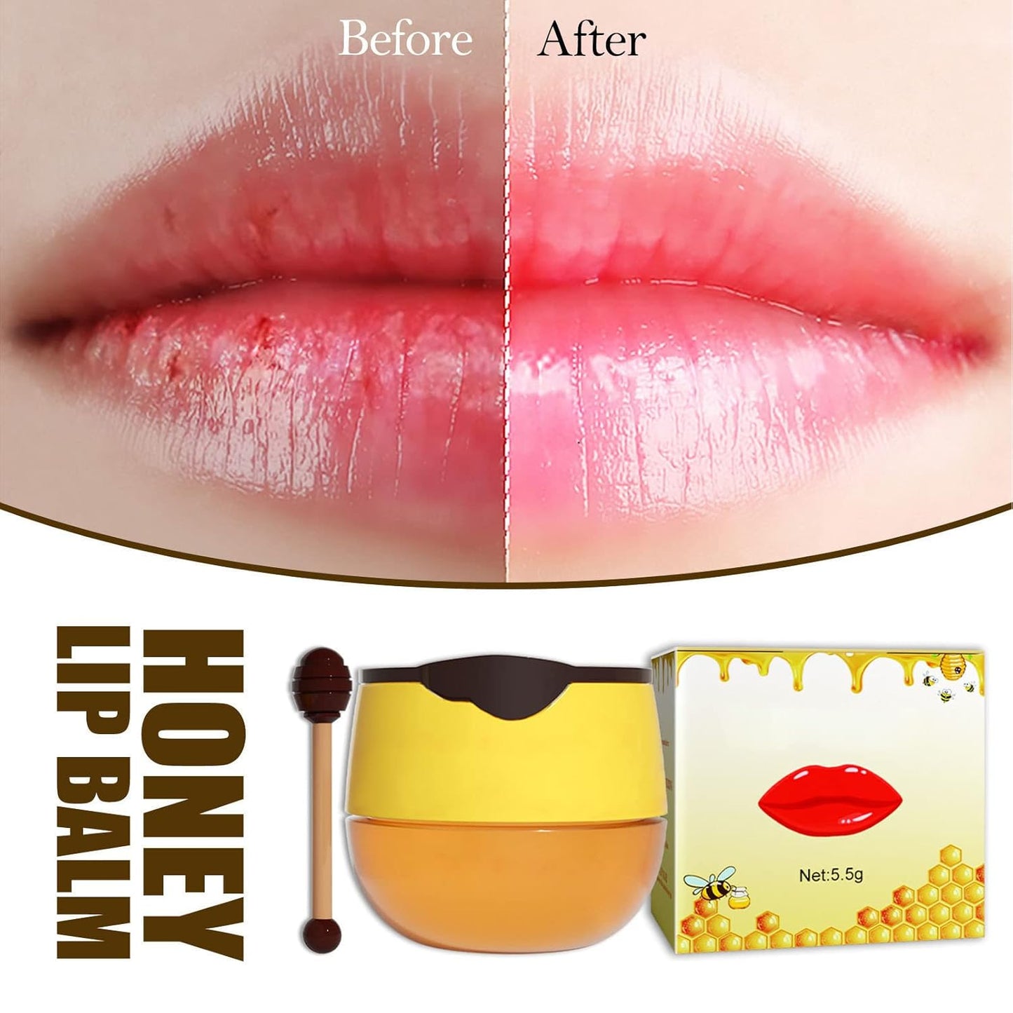 2pcs Honey Lip Balm, Lip Hydrating Prevention Dry and Cracked Lip Scrubs Exfoliator, Day and Night Repair Lip Sleeping Masks Honey Lip Balm