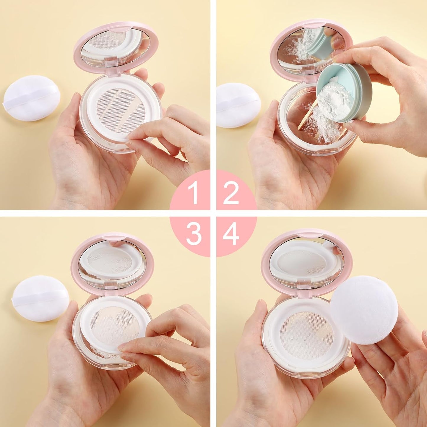 2Pcs Loose Powder Container with Puff 0.17 oz Refillable Empty Powder Compact with Mirror, Portable Empty Makeup Powder Container Loose Powder Compact Case