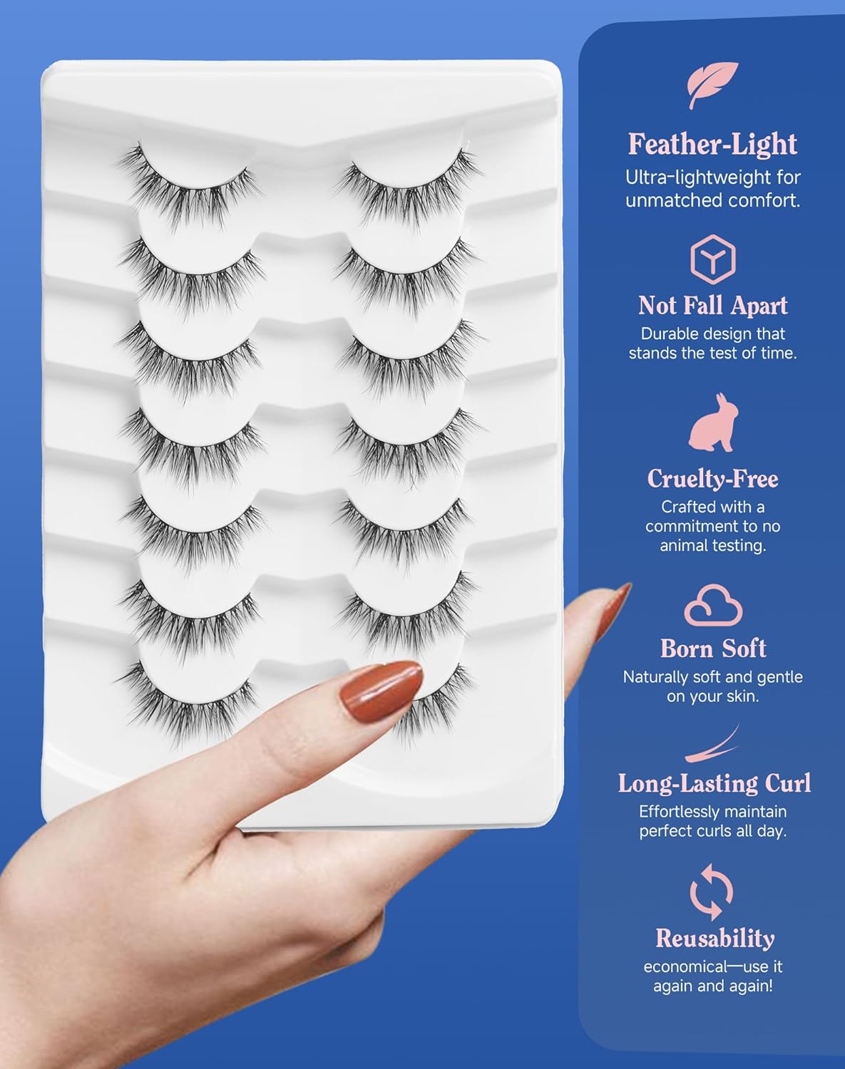 Natural Lashes Wispy Lashes Everyday Natural Look Flared Eyelashes False Eye Lashes Soft Fluffy Lashes False Eyelashes 7 Pairs D20