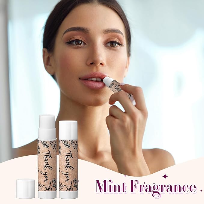 30 Pcs Thank You Lip Balms Bulk Wedding Bridal Shower Favors for Guests Wedding Souvenirs Moisturizing Floral Lip Balm Gifts for Bachelorette Party Bridesmaid Baby Shower, Classic Wood Grain