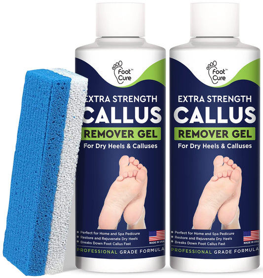 Callus Remover for Feet with Extra Strength Gel & Foot Pumice Stone Set - Easy Way to Remove Hard Calluses & Dead Skin Build-Up - Professional At-Home Foot Care for Men & Women - Made in the USA