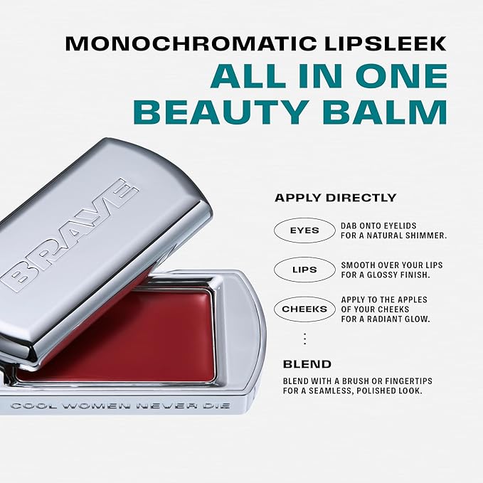 BRAYE Lipsleek Lip Balm, Monochromatic Cream Blush 2-in-1 Face Makeup, Hydrating & Mood Buildable, Vegan + Cruelty-Free Glow for Cheeks l 01 Ardor