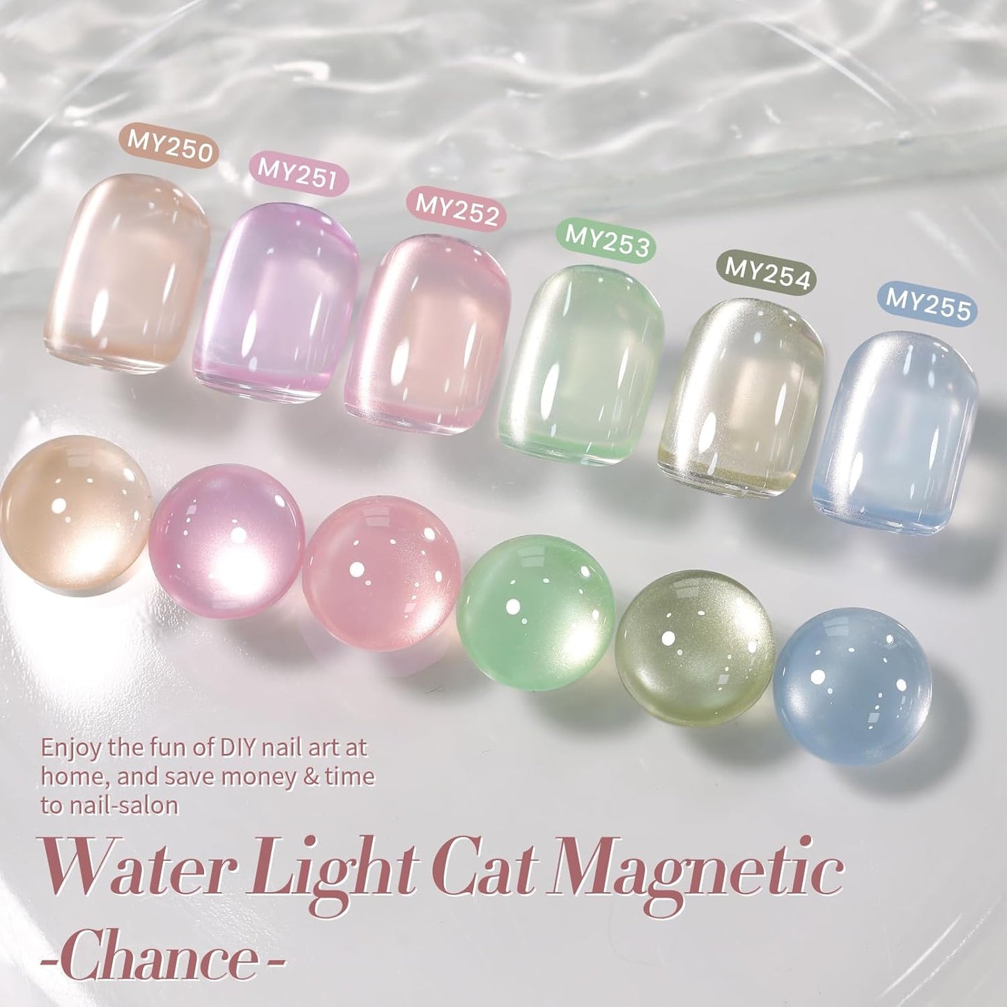 Born Pretty Pastel Magnetic Gel Nail Polish,Water Light Cat Magnetic Eye Gel Jelly Glass Crystal Nail Polish Glitter Shimmer Auroras Magnetic Gel Nail Art Manicure Kit 6PCS