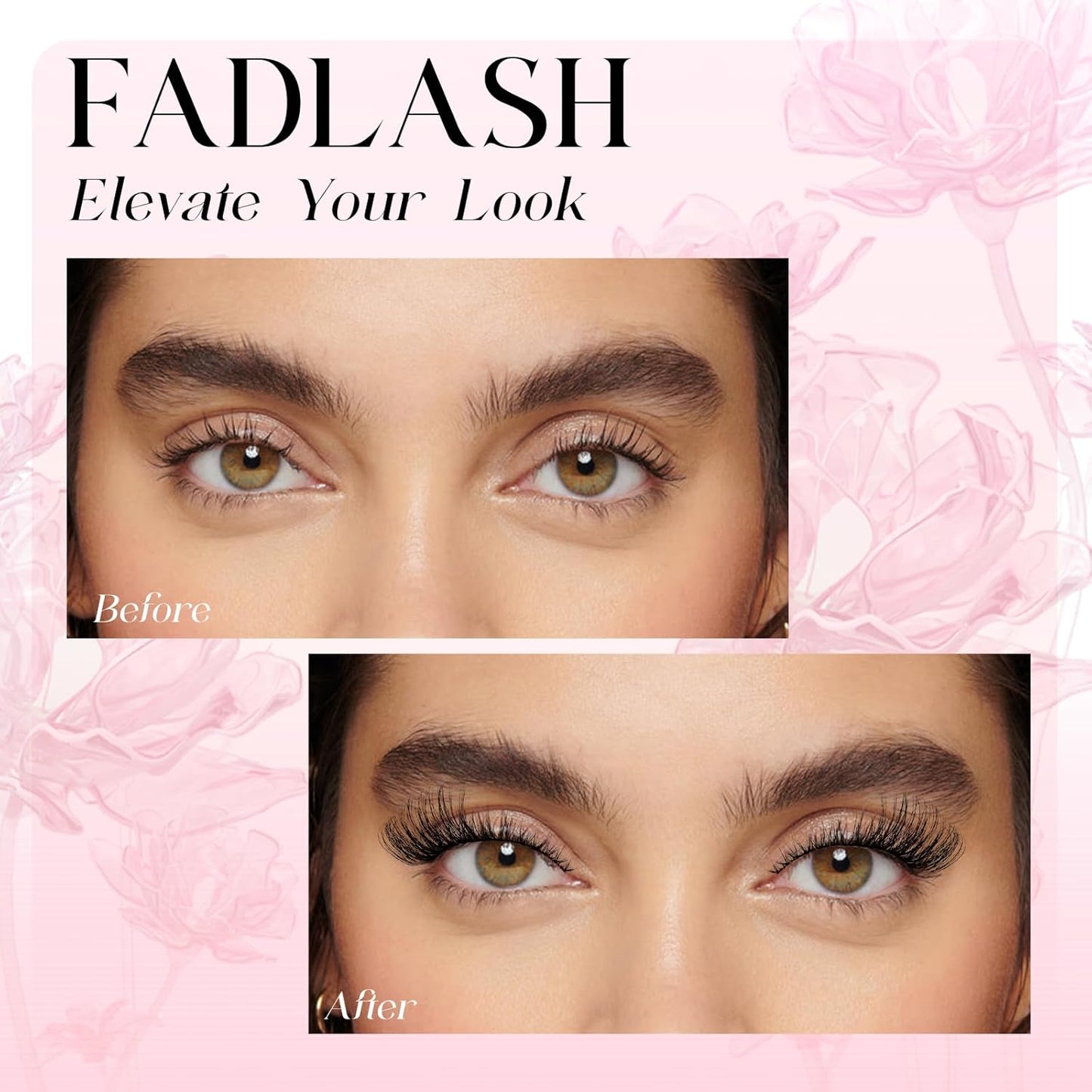 FADLASH False Eyelashes Natural Look Cat Eye Lashes Wear Comfortable Black Fake Lashes with Thin Band, Pack 10 Pairs, BY003