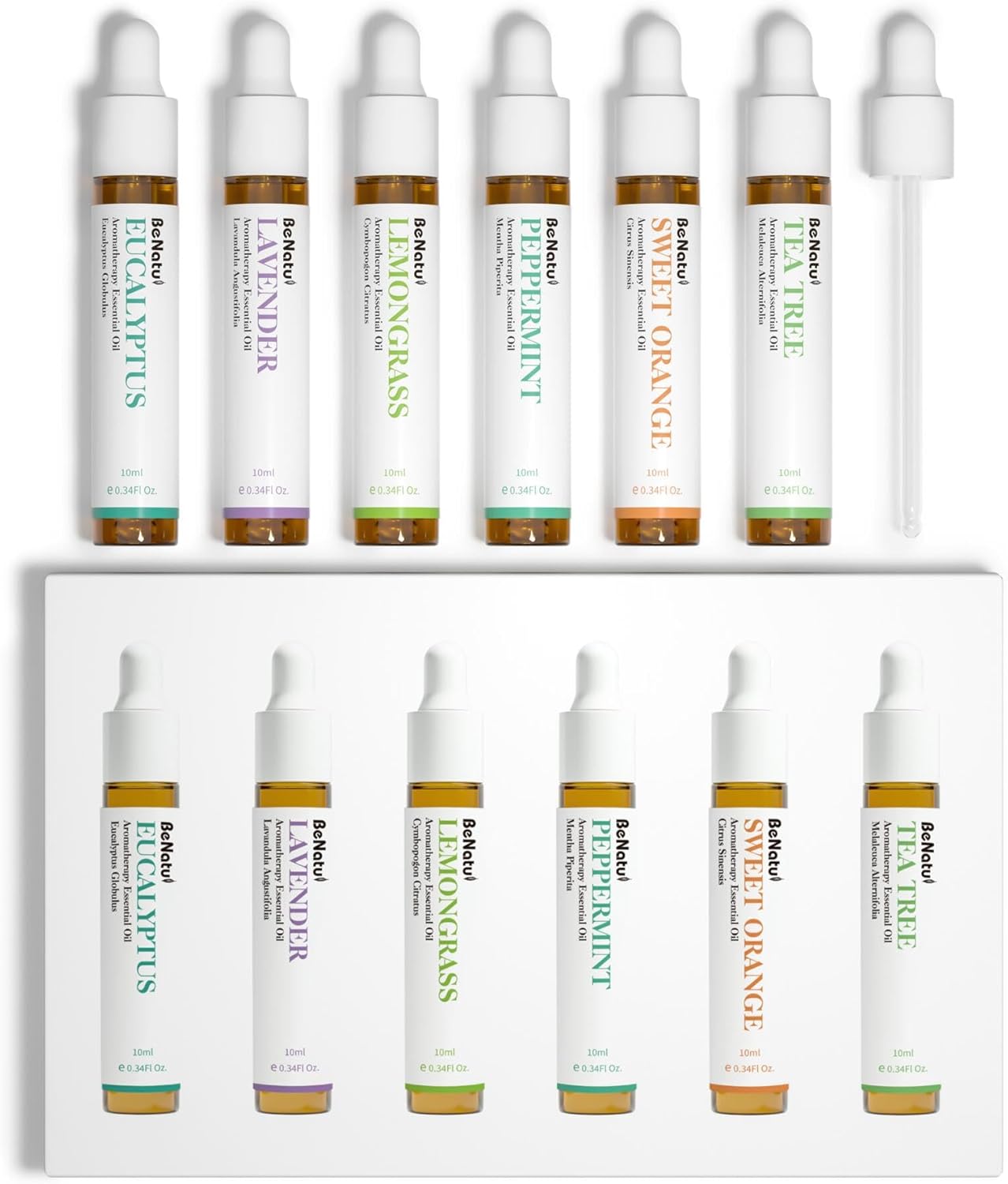 Essential Oils Set (Eucalyptus, Lavender, Lemongrass, Peppermint, Tea Tree, Orange) for Diffuser, Topical Skin, Body, Natural Home Fragrance Gift for Women & Men