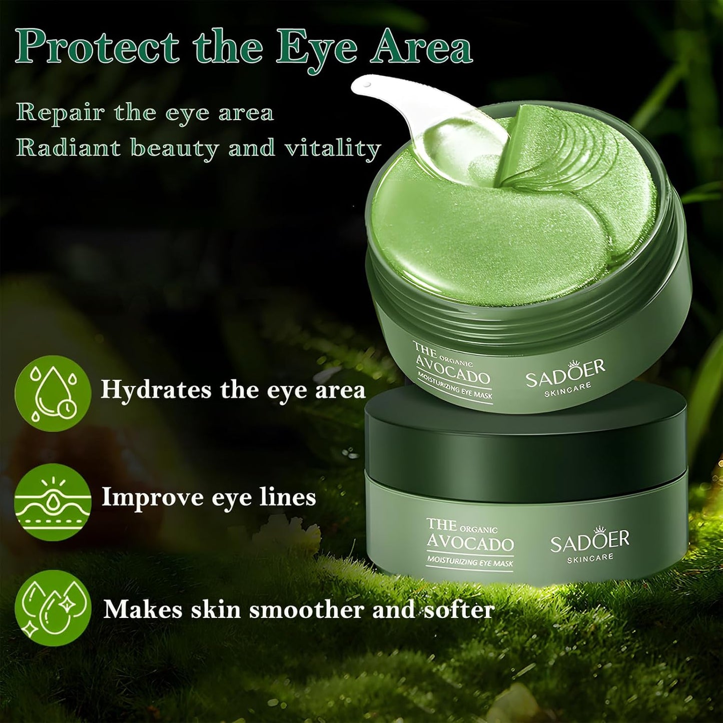 Under Eye Mask - 60Pcs Avocado Under Eye Patches for Puffy Eyes, Dark Circles, Eye Bag, Fine Lines, Wrinkles, Puffiness Reduction, Tender Smooth Eye Skin, Hydrating Eye Gel Pads with Natural Extracts