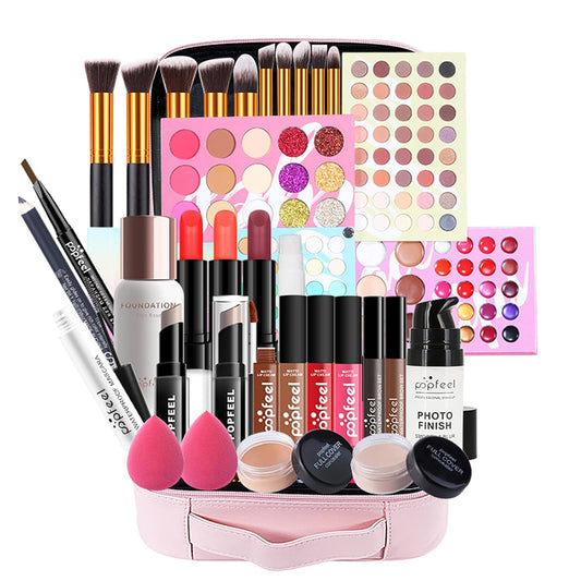 All-in-one Makeup Set Holiday Gift | Full Makeup Kit for Women Essential Starter Bundle Include Eyeshadow Palette Lipstick Blush Cream Concealer Face Powder Eyeliner Mascara Lipgloss Brush