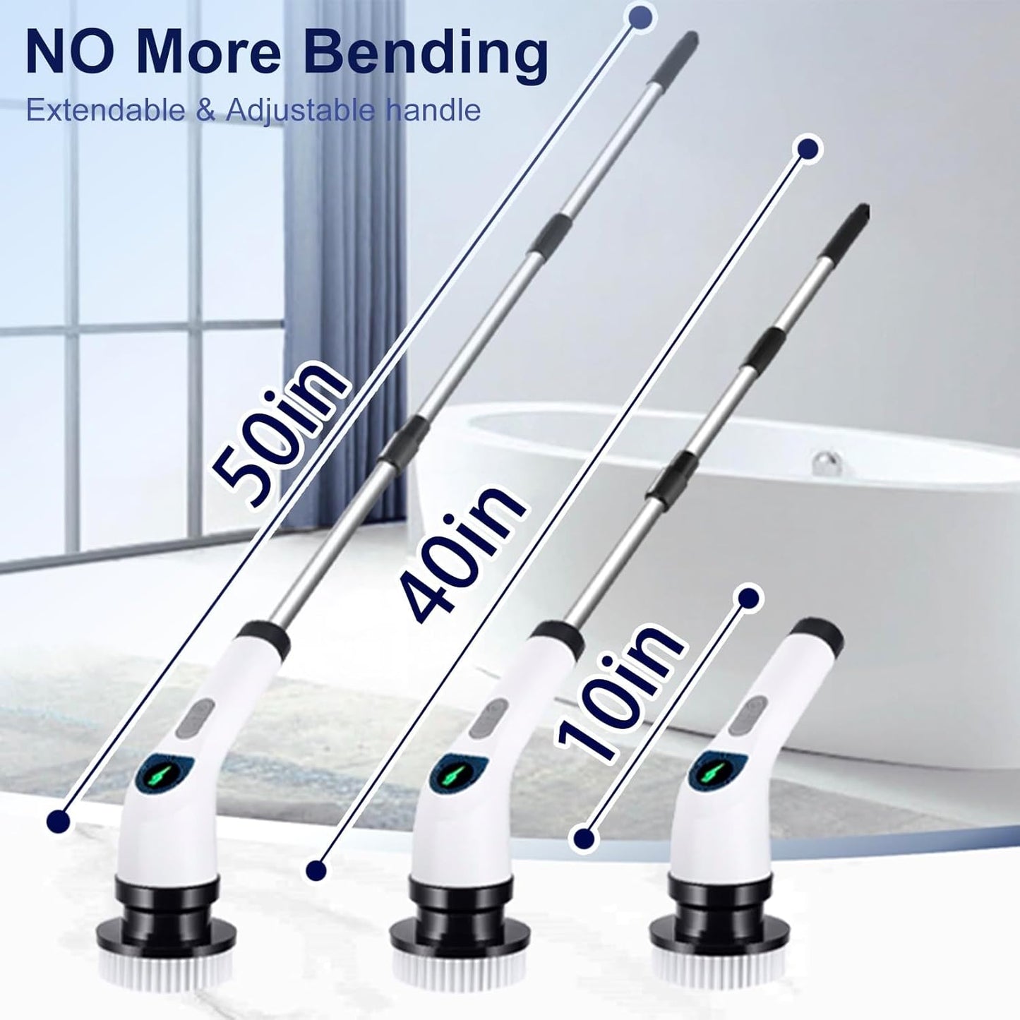 Electric Spin Scrubber for Cleaning - Shower Scrubber with Long Handle and 7 Replaceable Heads - 2 Speed Cordless Shower Brush for Cleaning with Long Battery Life, White