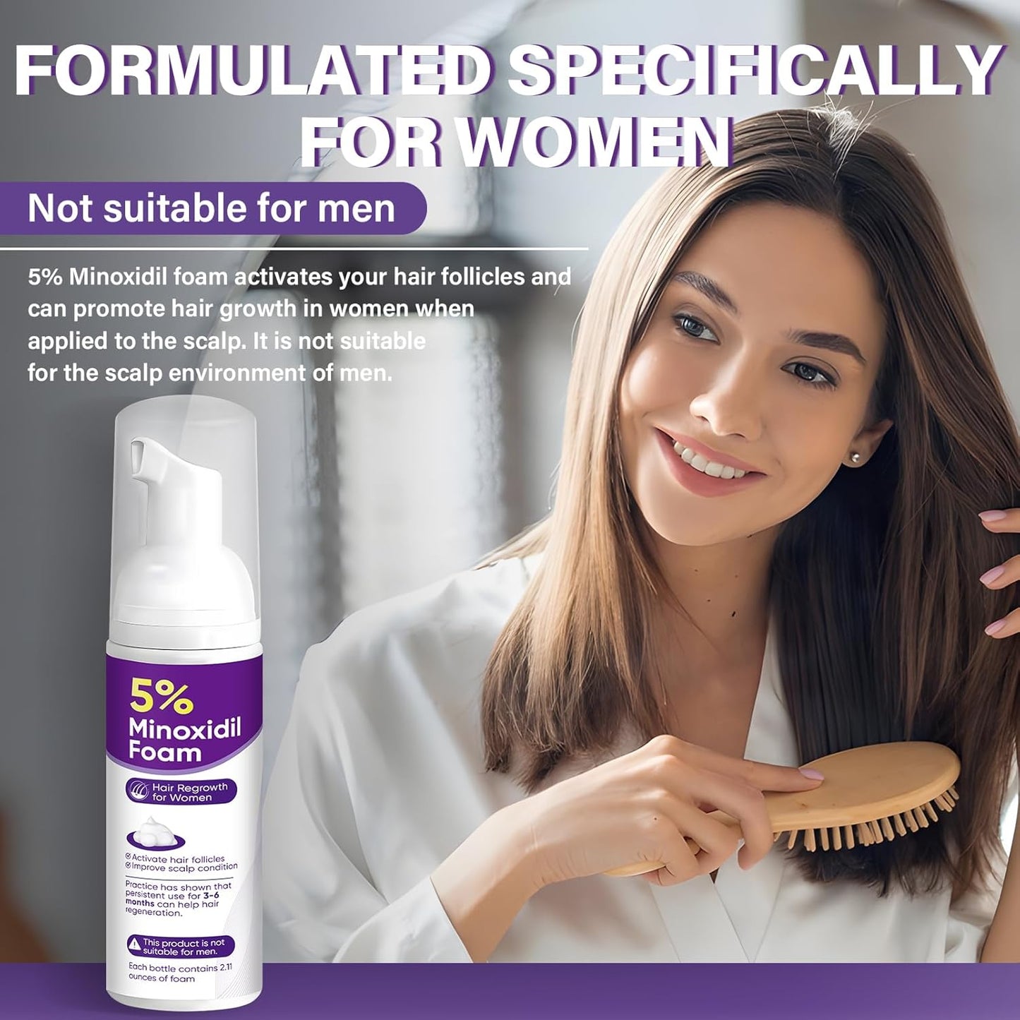 5% Minoxidil Foam for Women Hair Growth Foam Suitable for Hair Thinning Receding Hairline and Hair Loss to Hair Regrowth Get Thicker Fuller Hair 3 Bottles 2.11 Ounces Each