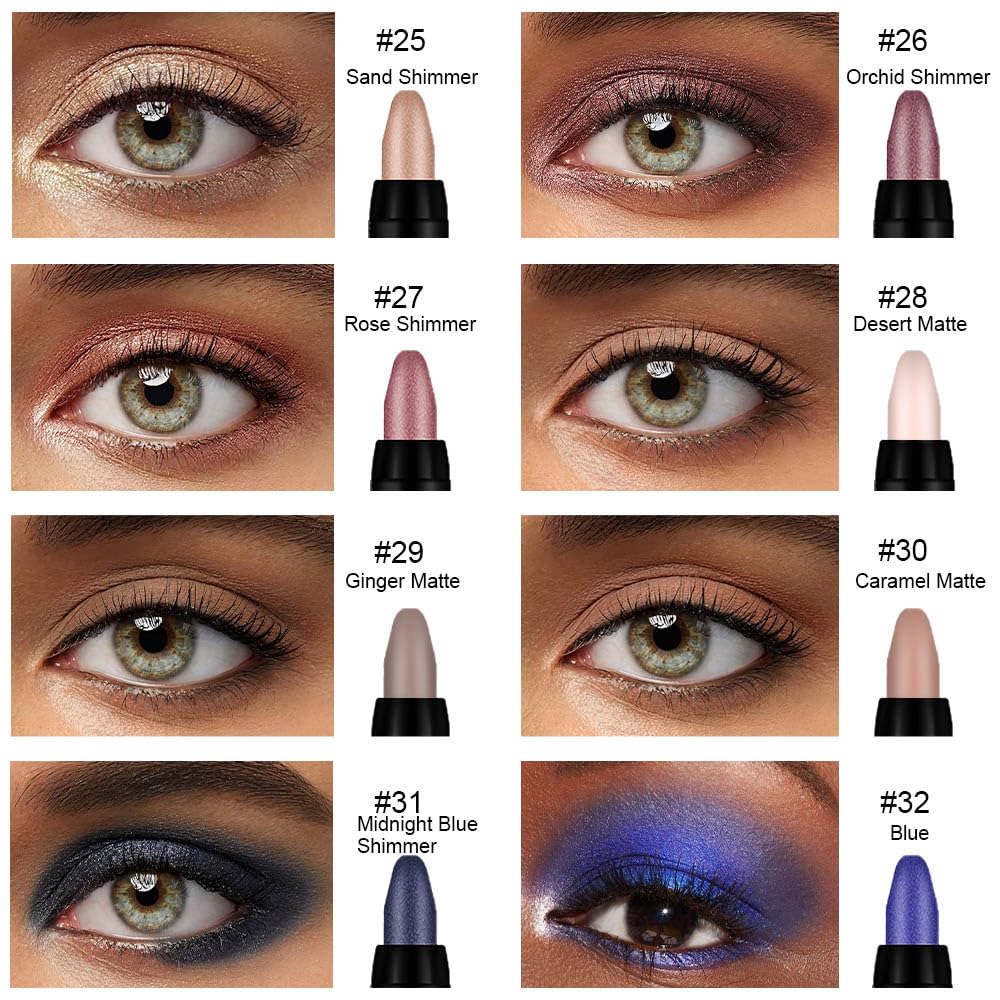 Kaely 8Pcs Cream Eyeshadow Stick Set, Sand Orchid Rose Desert Ginger Caramel Midnight Blue Blue, Matte Shimmer Eyeliner Pencil Eye Shadow Sticks Palette Makeup for Older Women, sombras para ojos 04