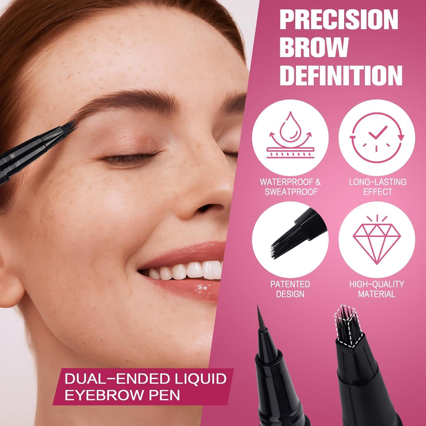Dual Ended Microblading Eyebrow Pen - 2 in 1 Liquid Eyebrow Pencil with Brow-Fection Angled Brush & Precise Detail Brush-Tip, Shapes & Fills Hair-Like Brows, Lasts All-Day, Black Brown