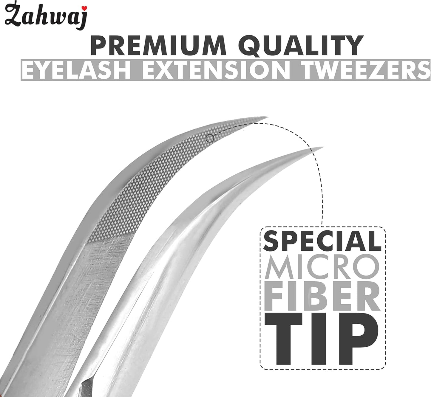 Lash Tweezers - Set of 5 Diamond Grip Eyelash Tweezers - Stainless Steel Professional Fiber Tip Lash Tweezer for Eyelash Extensions (Silver)
