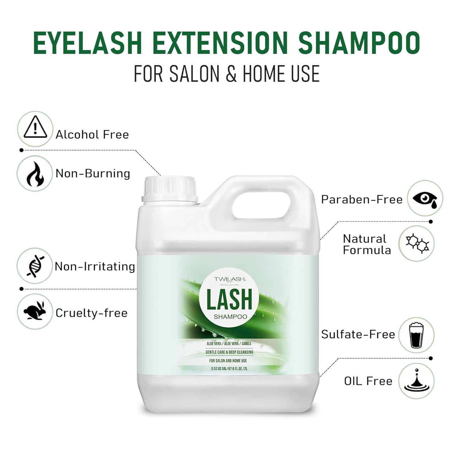 Lash Shampoo Bulk, Eyelash Cleanser for Extensions 2 Liters, Non-irritating or Burning Eyelid Foaming Cleanser for Professional Salon and Home Use (Aloe Vera-2L)