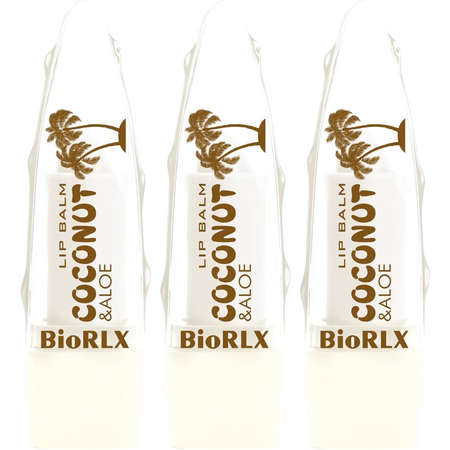 BioRLX Coconut Oil Lip Balm - Natural Hydration with Coconut’s Nourishing Properties for Everyday Lip Care (Three Lip Balm) (Coconut, 0.12 Ounce (Pack of 3))