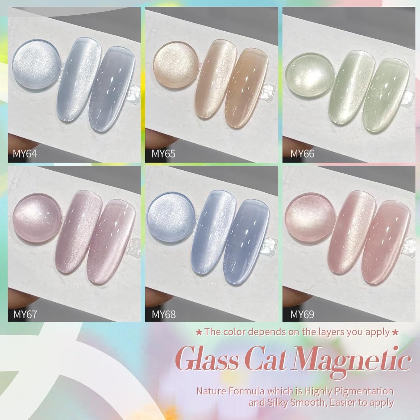 Born Pretty Magnetic Gel Nail Polish Water Light Magnetic Eye Gel Jelly Glass Crystal Glitter Shimmer Auroras Magnetic Gel Nail Art Manicure Kit 6PCS