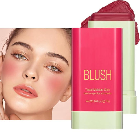 Blush Stick, Cream Blush Stick for Cheeks & Lips, Blendable Long-Lasting Multi-Use Contour Stick & Highlighter Makeup (#2 HOT RED)