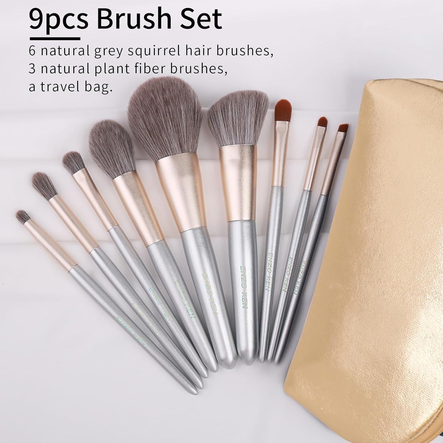 Natural Hair Makeup Brushes Set Professional, Grey Squirrel Hair Makeup Brush Set with Case, Unique Cosmetic Brushes Makeup Set, Natural Makeup Brushes, Natural Bristle Makeup Brushes -Silver