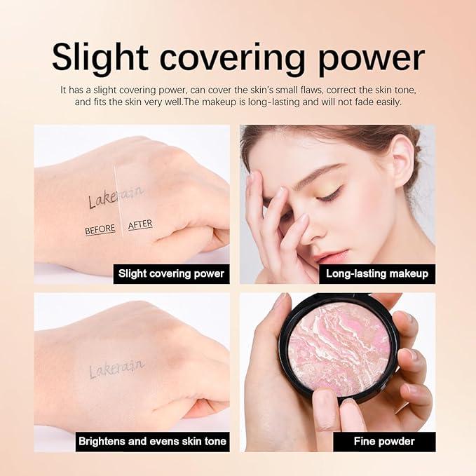 Baked Powder Foundation Makeup, Brighten Color Correcting Foundation Make up, Foundation for Mature Skin, Face Powder for Women, Full Coverage, Natural Finish & Easy to Use #02
