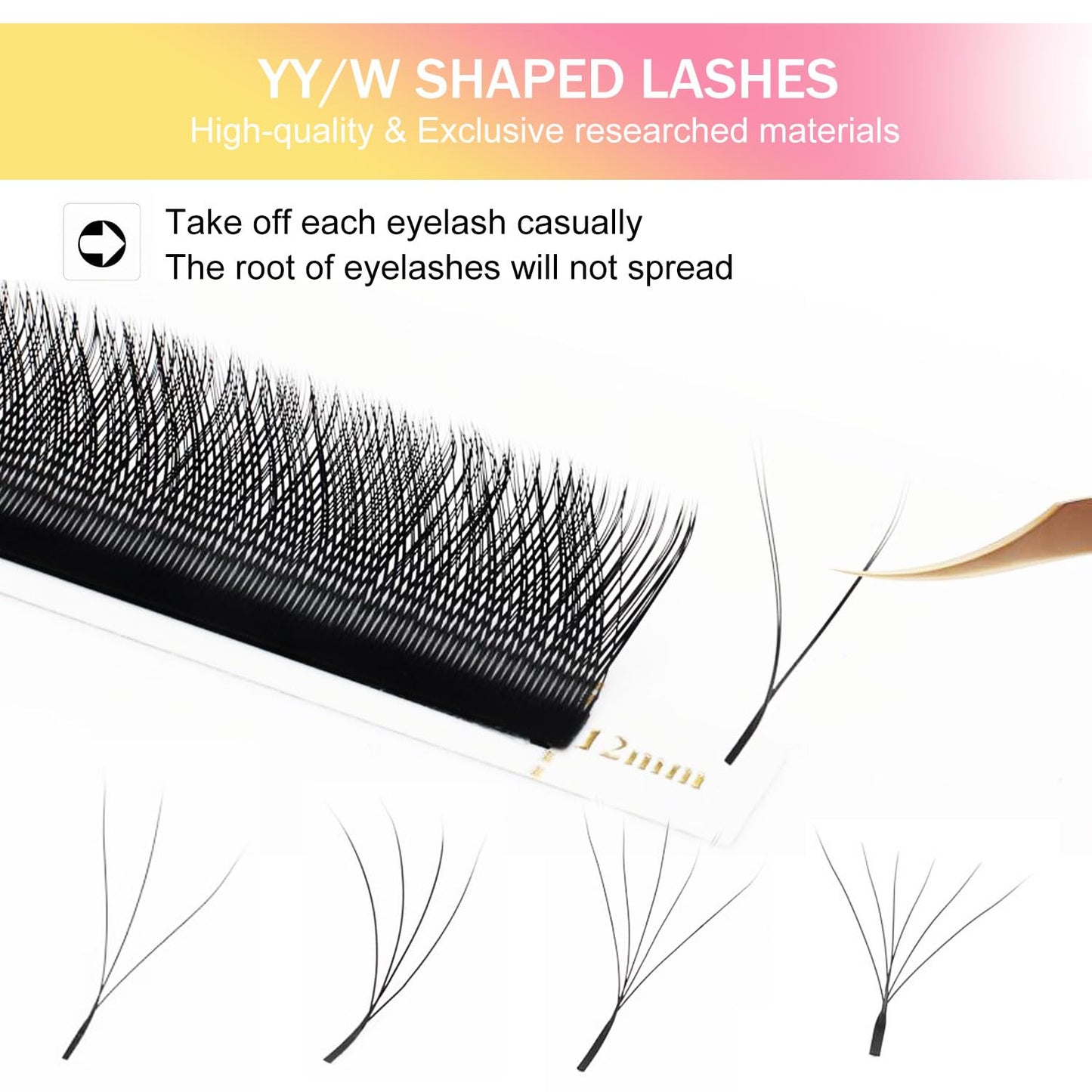 W Lash Extensions Supplies 3D Eyelash Extensions W Shape 0.07mm Thickness C Curl 14mm Premade Fans Easy Fan Lashes Volume Matte Black 12 Rows Crisscross Eye Lashes(W-3D-0.07-C,14mm)