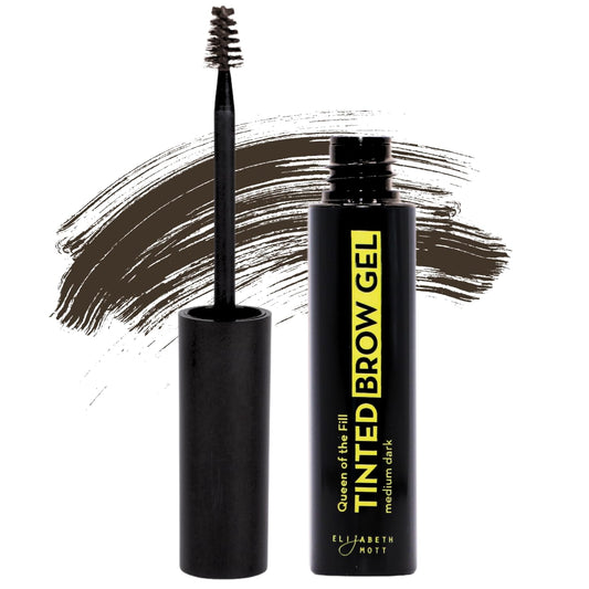 Elizabeth Mott Queen of the Fill Tinted Eyebrow Gel – Brow Filler, Volumizer & Setter – Defines, Shapes & Covers Gray Hairs – Water-Resistant, Long-Lasting – Cruelty-Free – Dark Medium Brown 4g