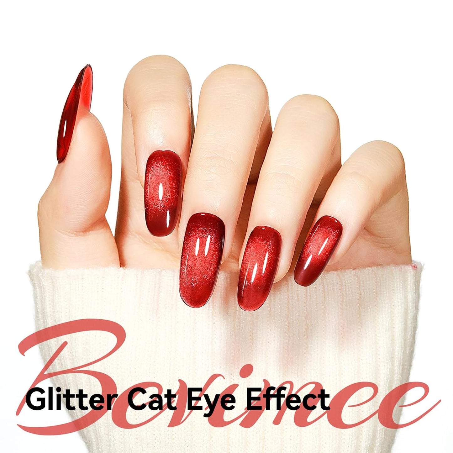 Cat Eye Magnetic Gel Nail Polish, Red Nail Polish Color Burgundy Red Moonlight UV Glitter Holographic With Magnet Manicure Salon DIY At Home