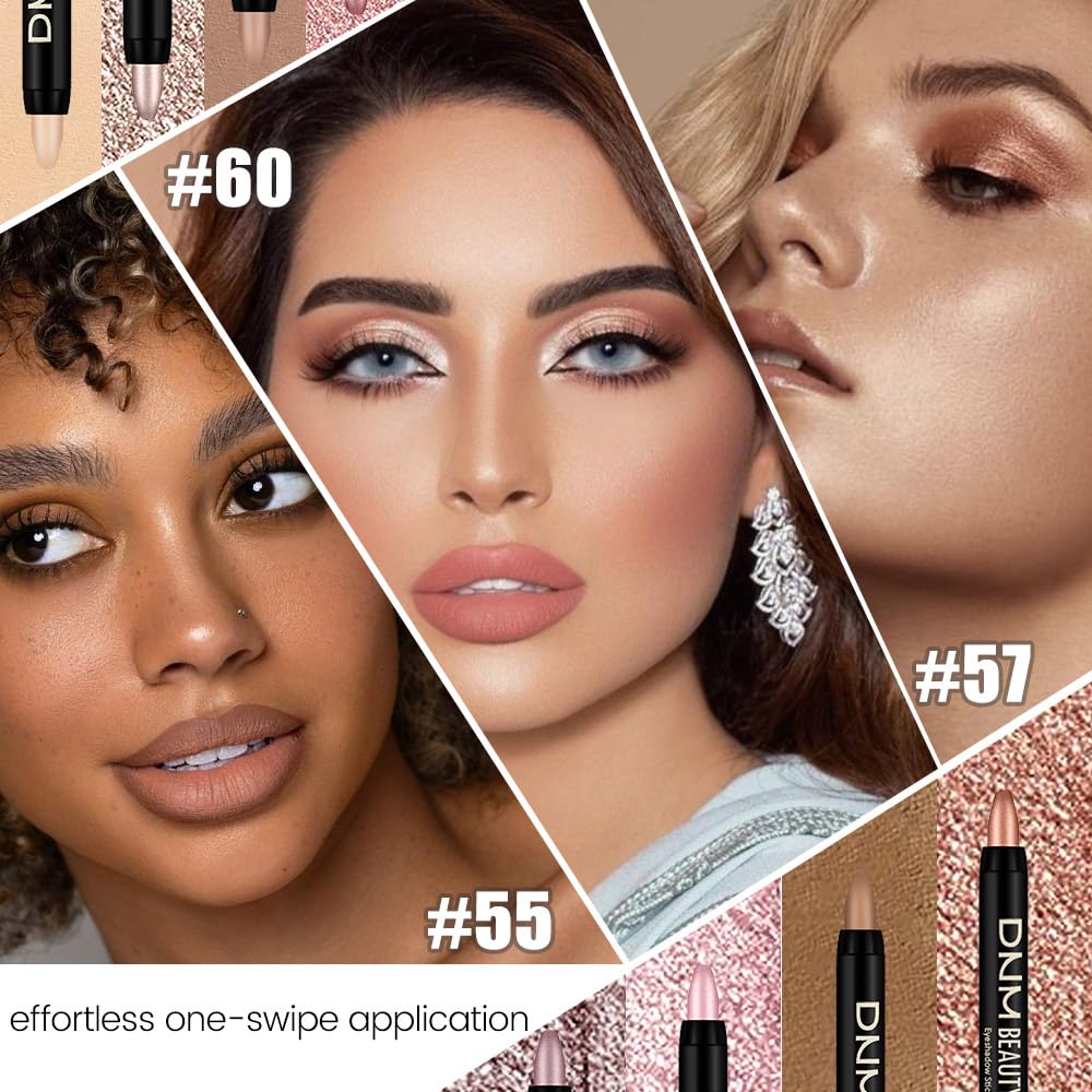 evpct 8Pcs Cream Eyeshadow Stick Set for Women, Metallic Mauve Light Pink Nude Brown Copper Beige Silver Gold Rose Shimmer, Silky Matte Shimmer Eyeshadow Applicator Sticks Eye Makeup sombras para ojos
