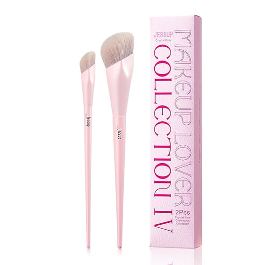 Jessup Foundation Brush and Concealer Brush, Pink Makeup Brushes Set 2Pcs Premium Synthetic Face Make up Brushes for Liquid Cream, T497