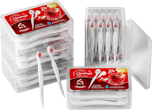 cleaings® Mini Disposable Toothbrush Set with Toothpaste – Travel Essentials, Portable Toothbrush for Women & Men, Camping, Road Trip, Vacation, 24 Count-Ice Strawberry Flavor（Pack of 5）