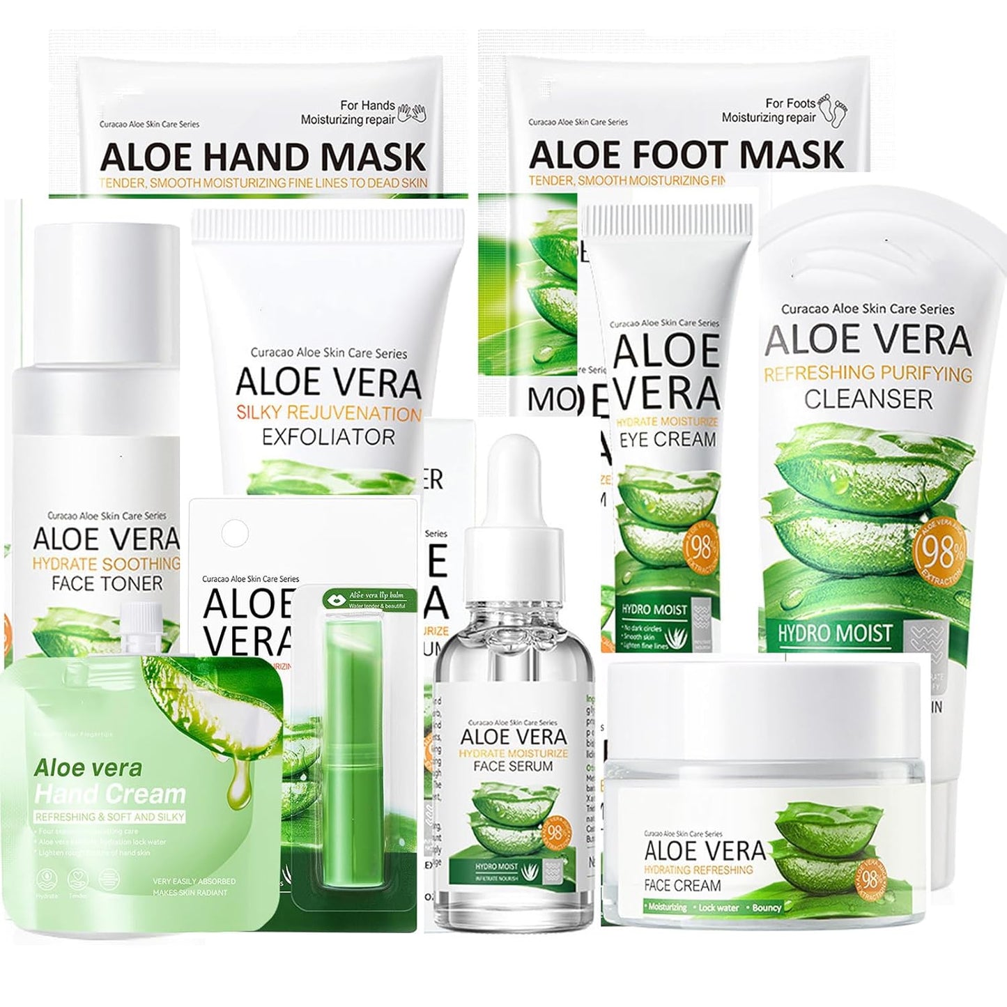 10Pcs Skin Care Products Set, Aloe Vera Skin Care Sets, Skin Care Gift Set for Women Girls, Skincare Routine Set, Face Care Kit for Dry Skin, Hydrating Whole Body Skin Care
