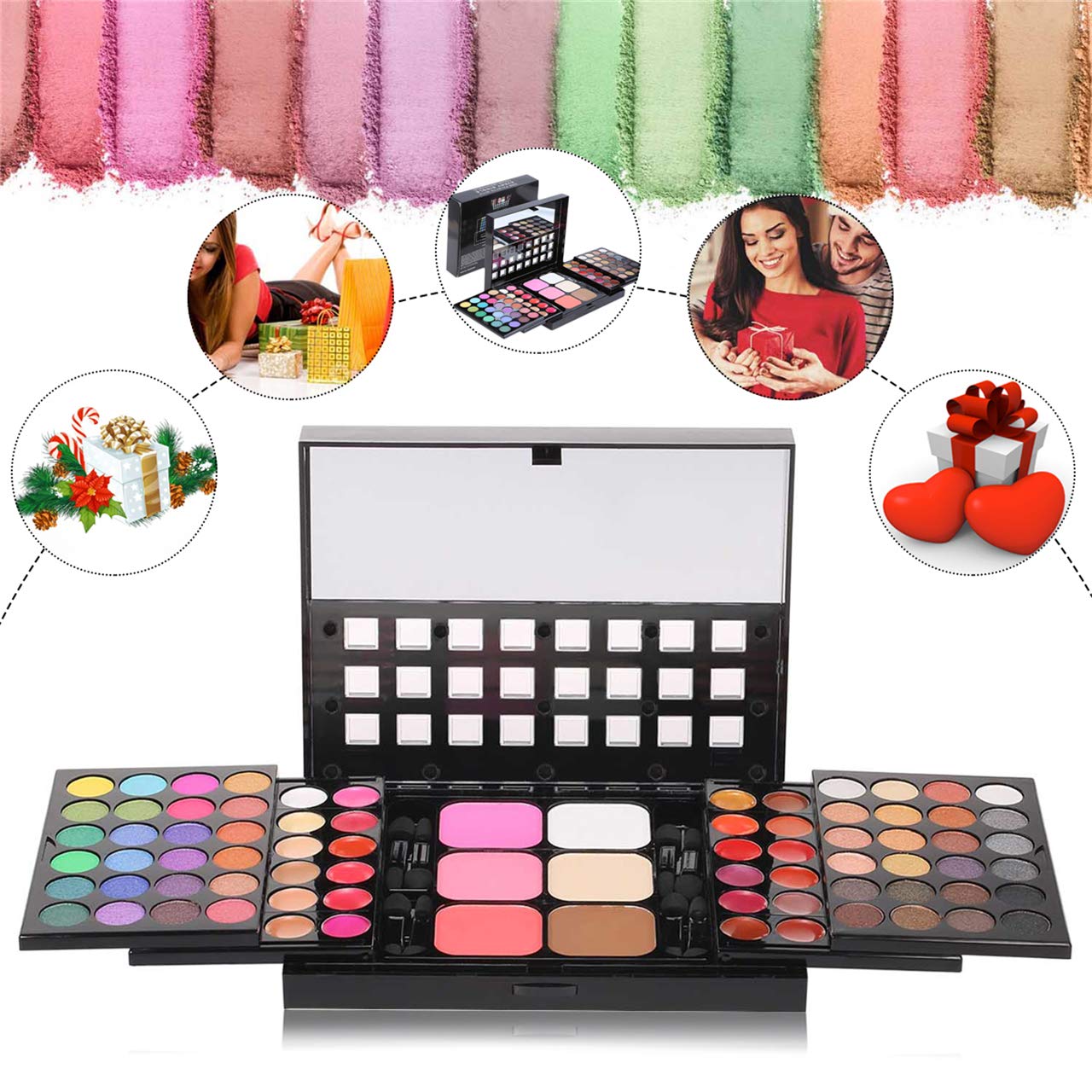 Pro Makeup Gift Set All in One Makeup Kit Cosmetic Contouring Kit 78 Colors Eyeshadow Palette with Face Blush, Lipgloss, Concealer and Eyeshadow Brushes- Ideal Holiday Gift Set