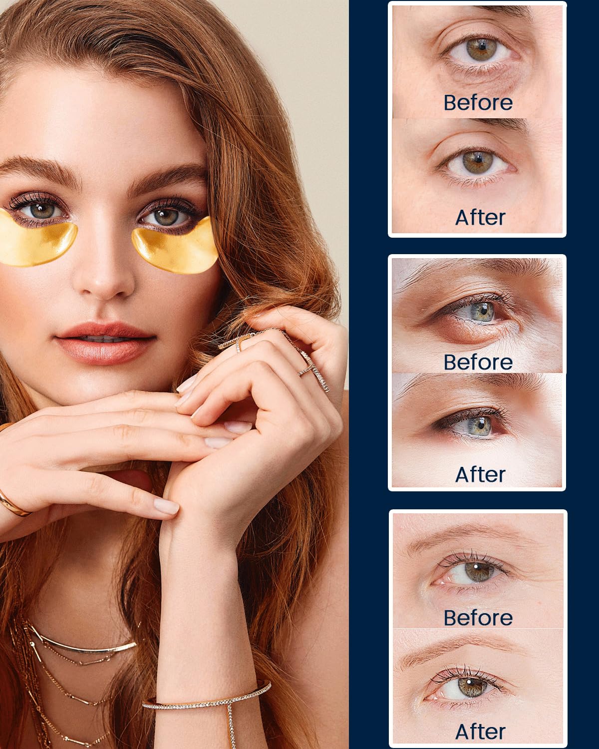 Caffeine Eye Cream and 24K Gold Eye Mask (20 pcs): Under Eye Serum for Dark Circles and Puffiness Eye Care Eye Serum Anti Aging with 360° Massage Ball Reduce Eye Bags, Wrinkles and Fine Lines