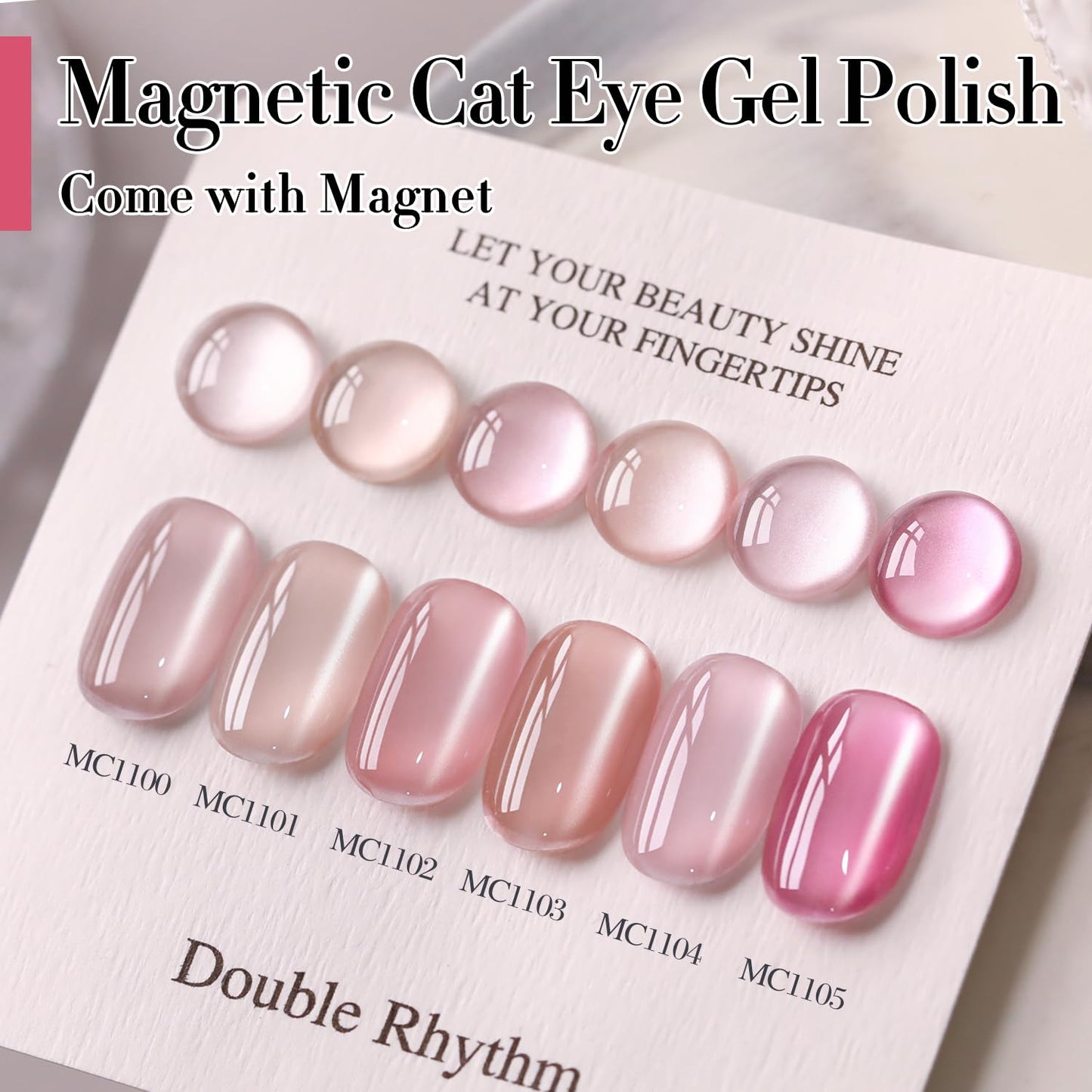 Double Rhythm Jelly Glass Cat Eye Gel Polish with Magnet 15ML Holographic Glitter Shimmer Translucent Sheer Color Magnetic Nail Polish Salon DIY at Home (Jelly Nude-MC1103)
